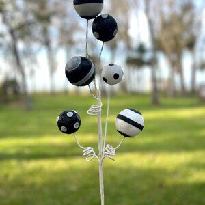 Black & White Spiral Ball Spray Christmas Trim Arrangement Decoration Crafts